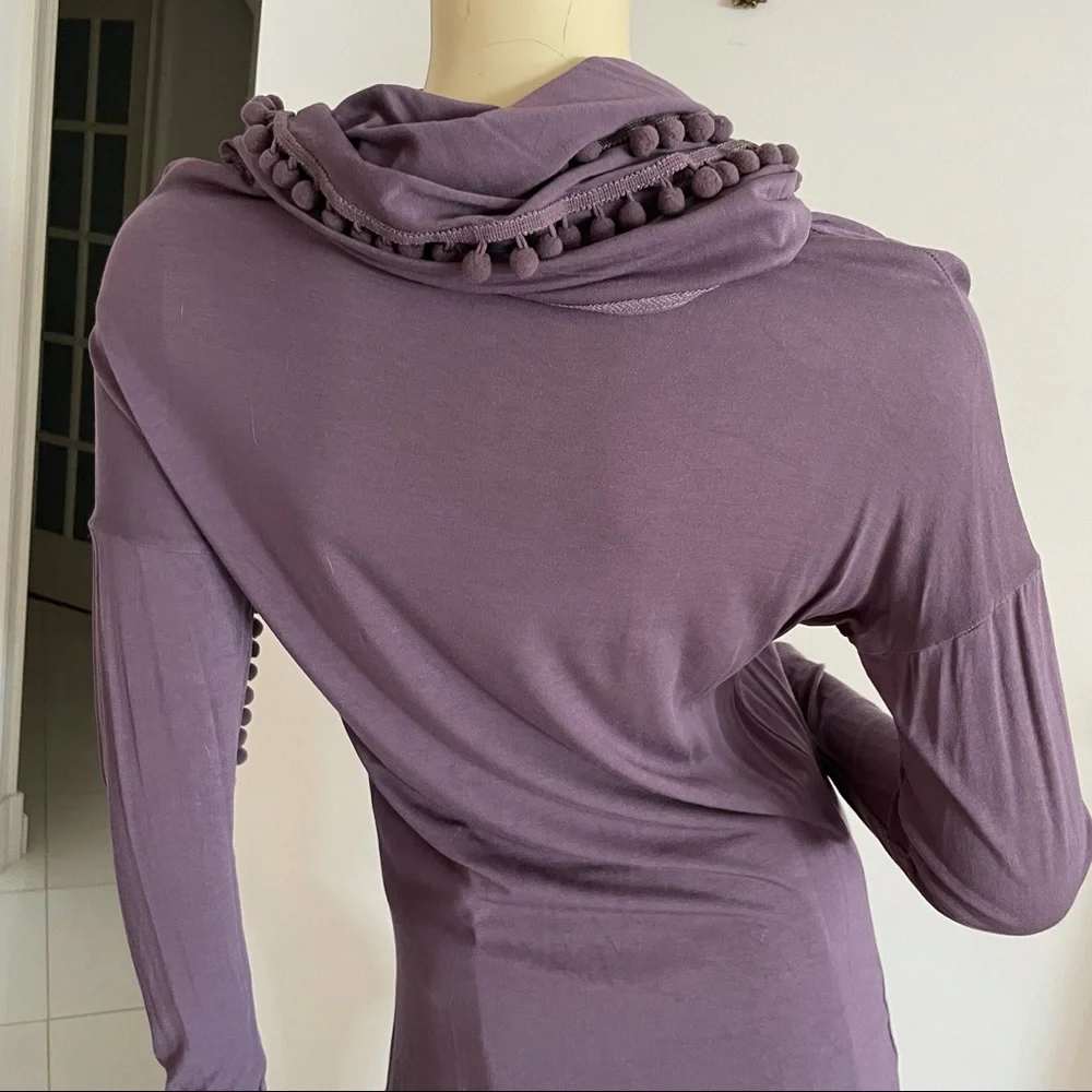 Purple Stretchy long sleeved top with scarf neckline - Picture 5 of 10